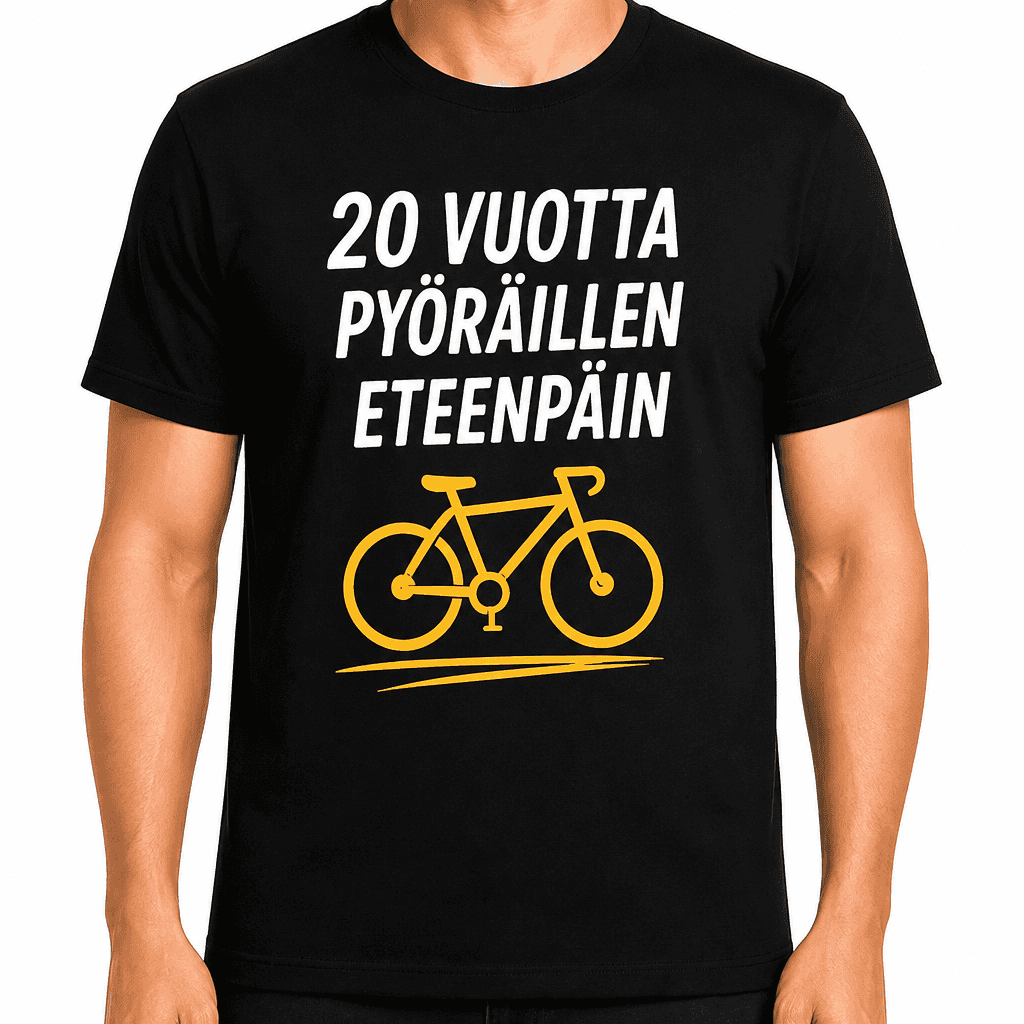 T-paita 20-vuotiaalle – 20 vuotta pyöräillen eteenpäin