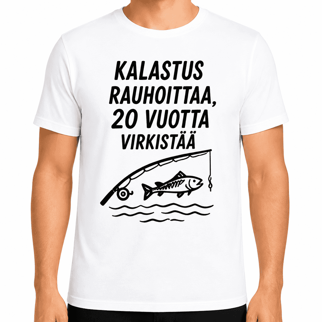 T-paita 20-vuotiaalle – Kalastus rauhoittaa, 20 vuotta virkistää