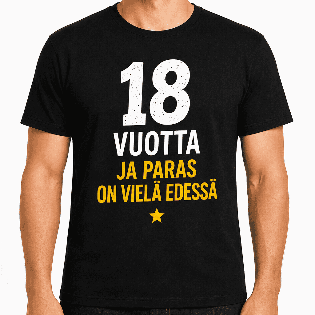 T-paita 18-vuotiaalle – 18 vuotta ja paras on vielä edessä