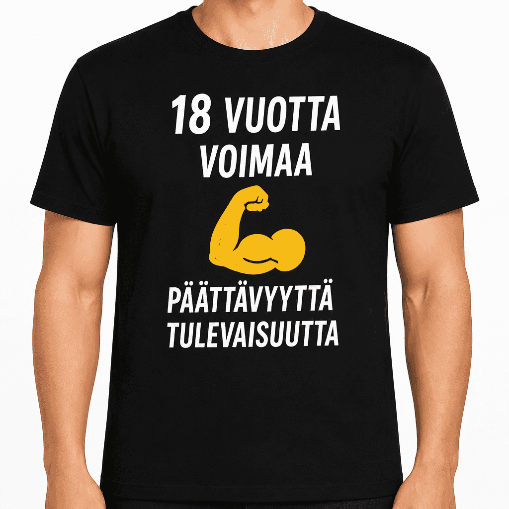T-paita 18-vuotiaalle – 18 vuotta voimaa päättävyyttä tulevaisuutta
