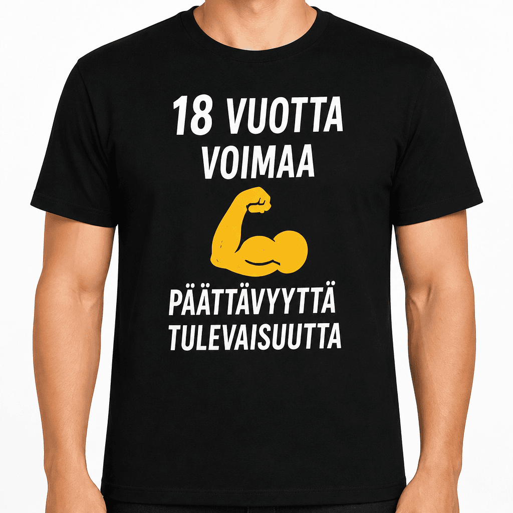 T-paita 18-vuotiaalle – 18 vuotta voimaa päättävyyttä tulevaisuutta