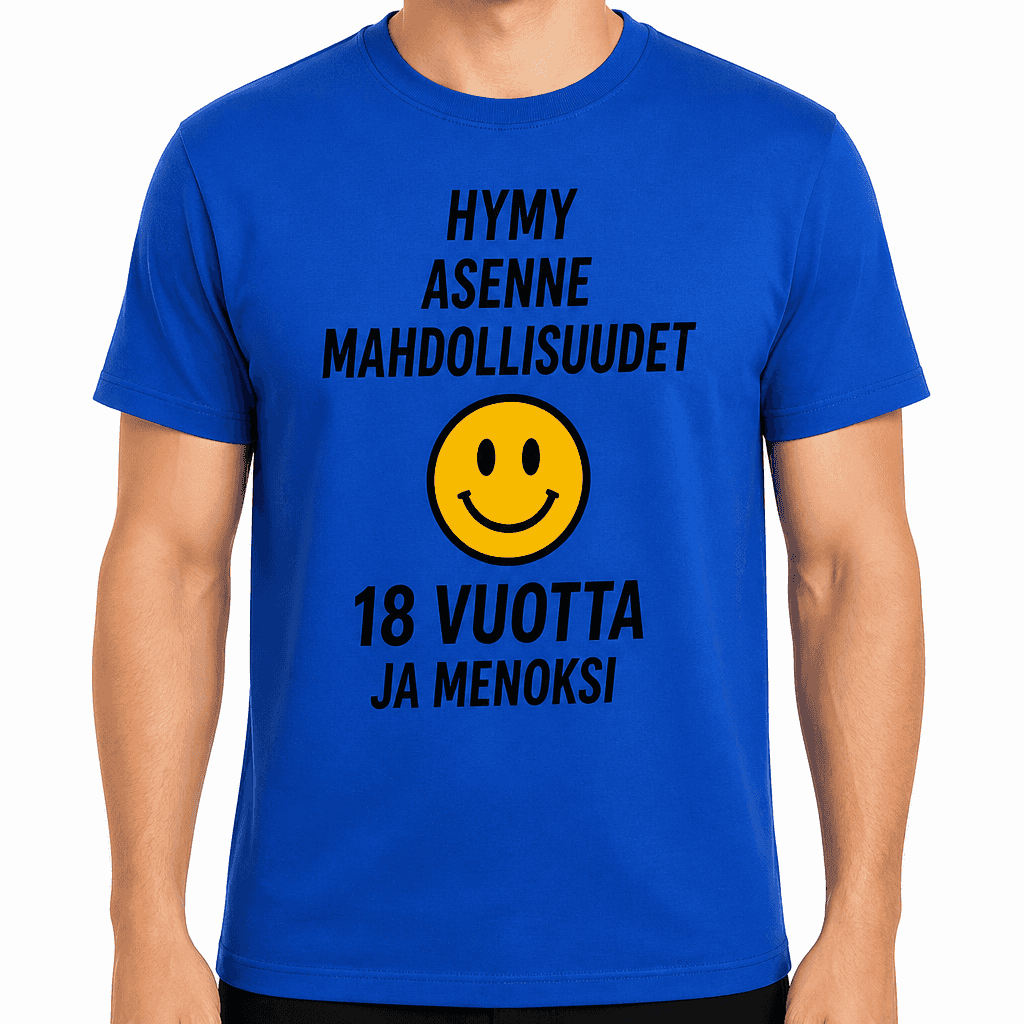 T-paita 18-vuotiaalle – Hymy asenne mahdollisuudet 18 vuotta ja menoksi
