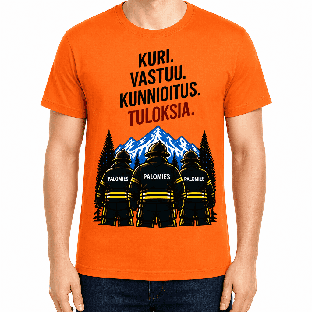 Palomies T-paita â Kuri. Vastuu. Kunnioitus. Tuloksia.