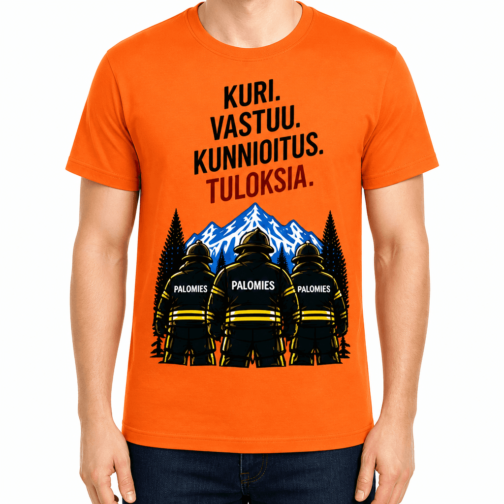 Palomies T-paita – Kuri. Vastuu. Kunnioitus. Tuloksia.