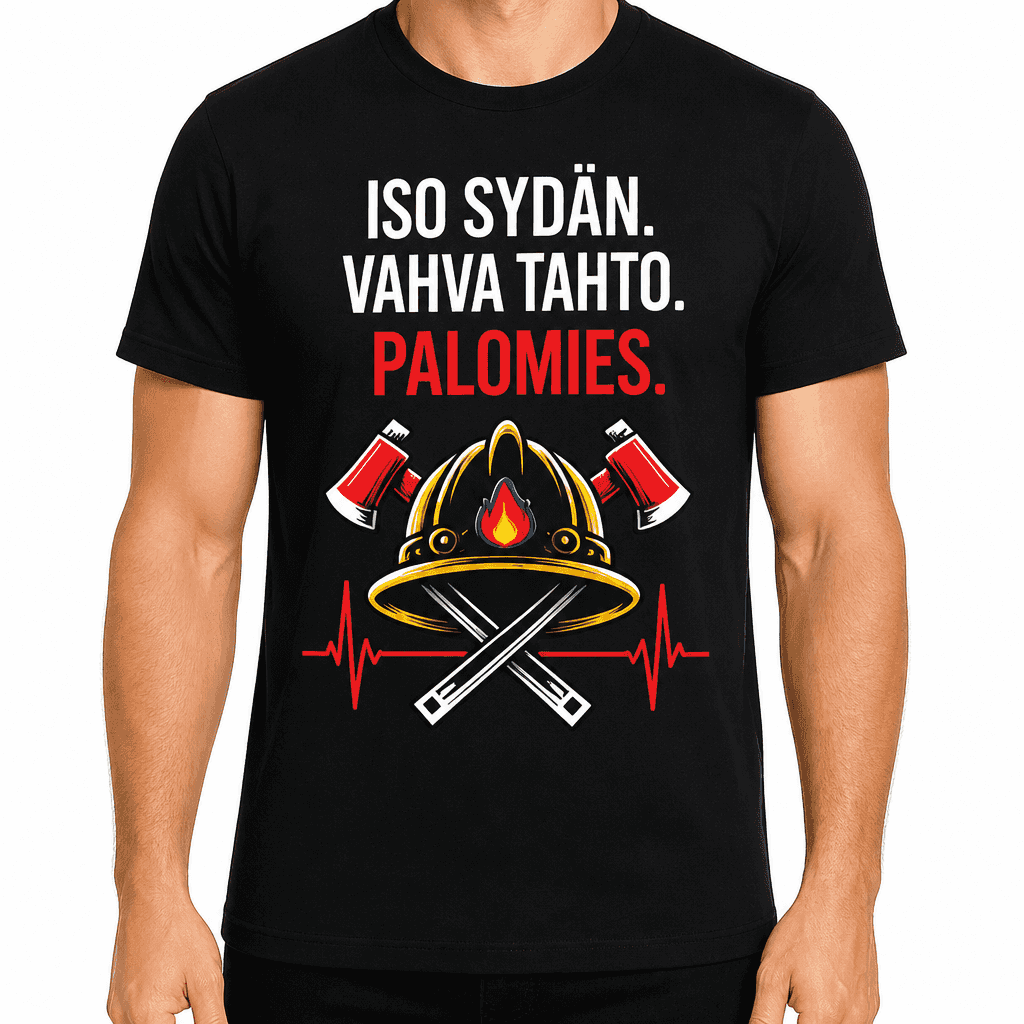 Palomies T-paita â Iso sydĂ€n. Vahva tahto. Palomies.