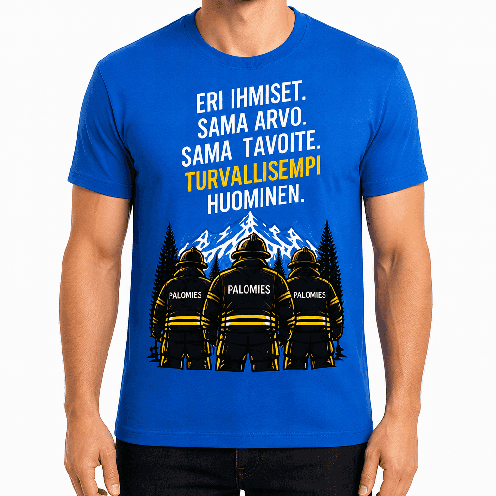 Palomies T-paita â Eri ihmiset. Sama arvo. Sama tavoite. Turvallisempi huominen.