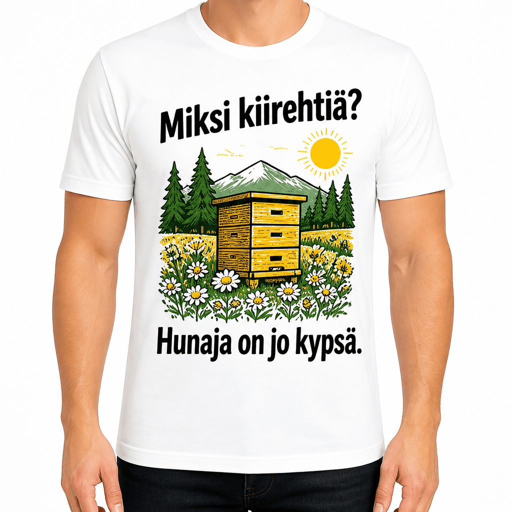 Mehiläishoitaja T-paita – Miksi kiirehtiä? Hunaja on jo kypsä.