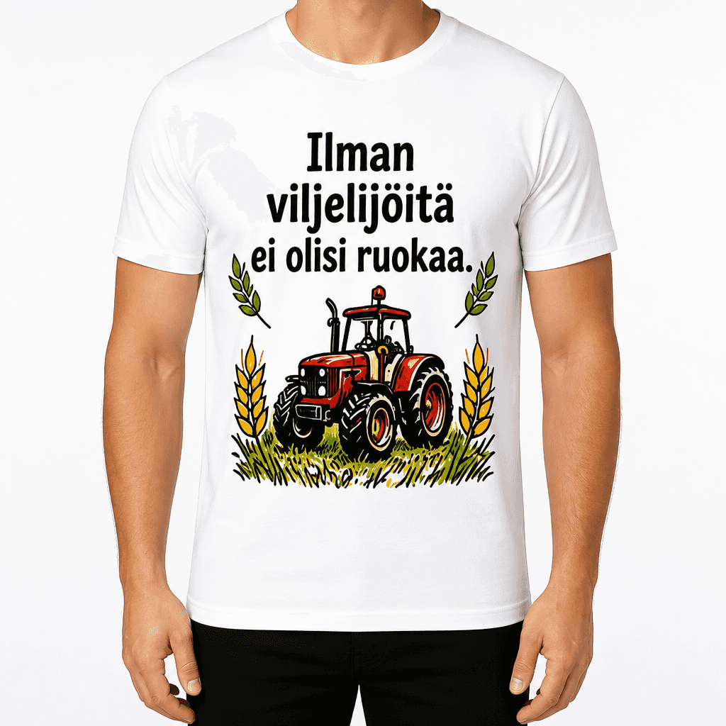 Maatilan T-paita – Ilman viljelijöitä ei olisi ruokaa.