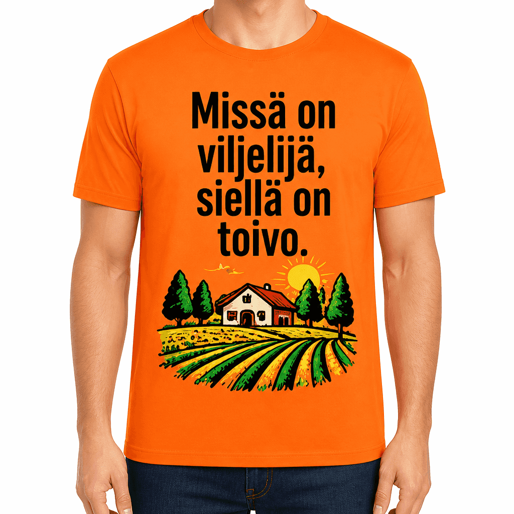 Maatilan T-paita – Missä on viljelijä, siellä on toivo.