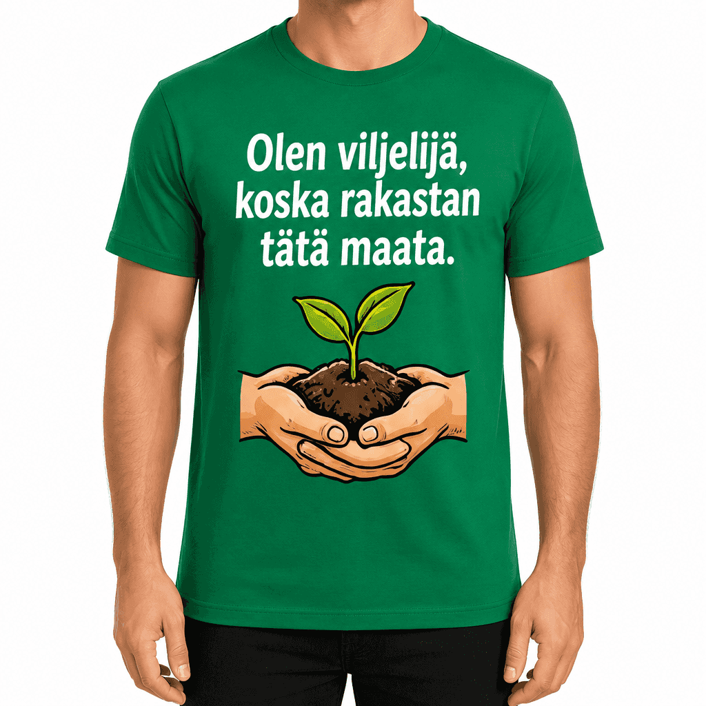 Maatilan T-paita – Olen viljelijä, koska rakastan tätä maata.