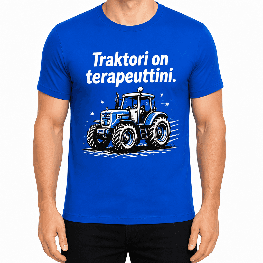 Maatilan T-paita – Traktori on terapeuttini.