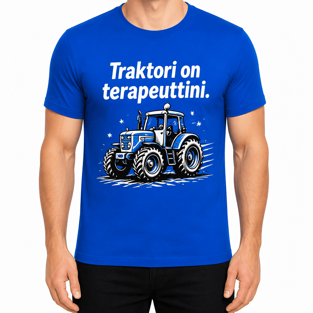 Maatilan T-paita – Traktori on terapeuttini.