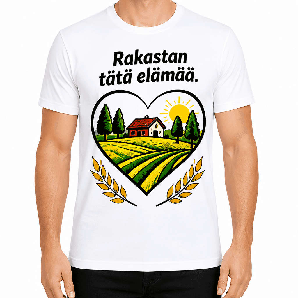 Maatilan T-paita – Rakastan tätä elämää.