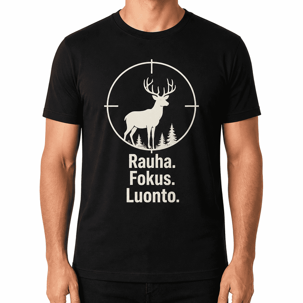 Metsästäjän T-paita – Rauha. Fokus. Luonto.