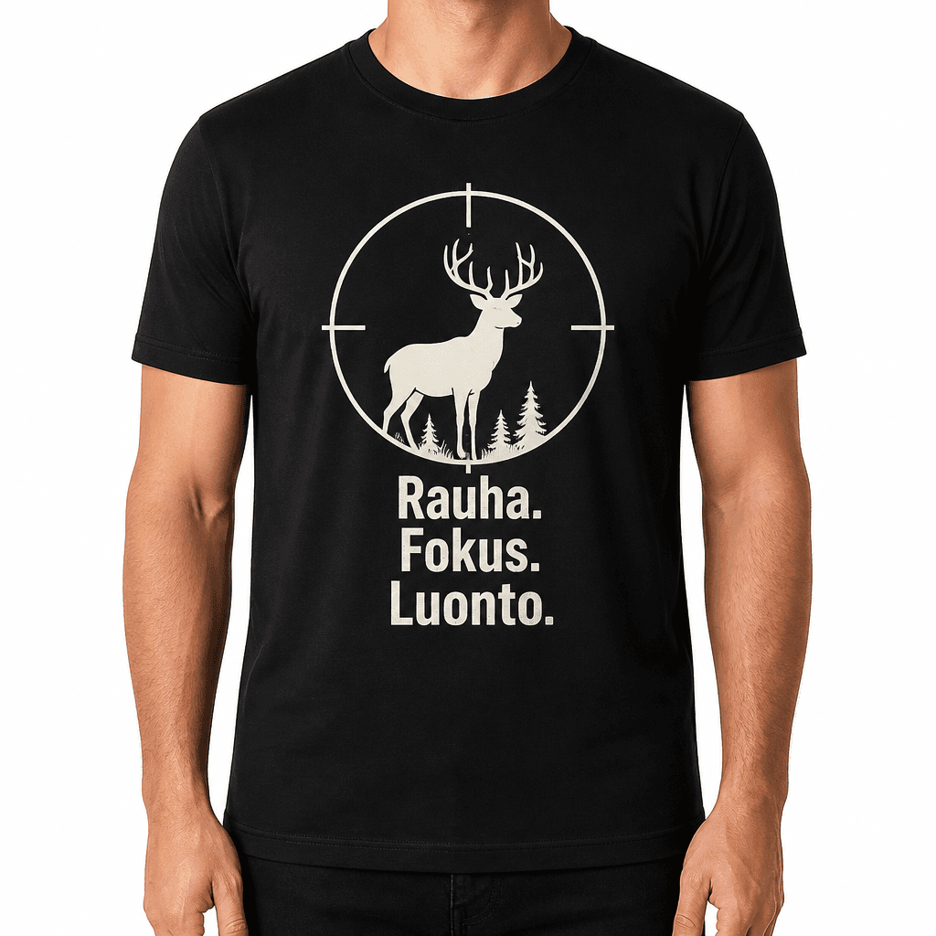 Metsästäjän T-paita – Rauha. Fokus. Luonto.