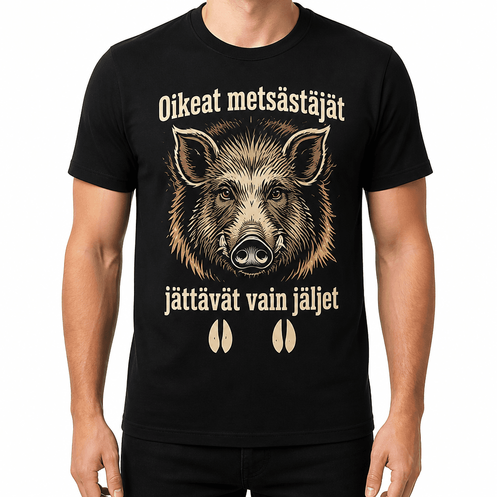 Metsästäjän T-paita – Oikeat metsästäjät jättävät vain jäljet