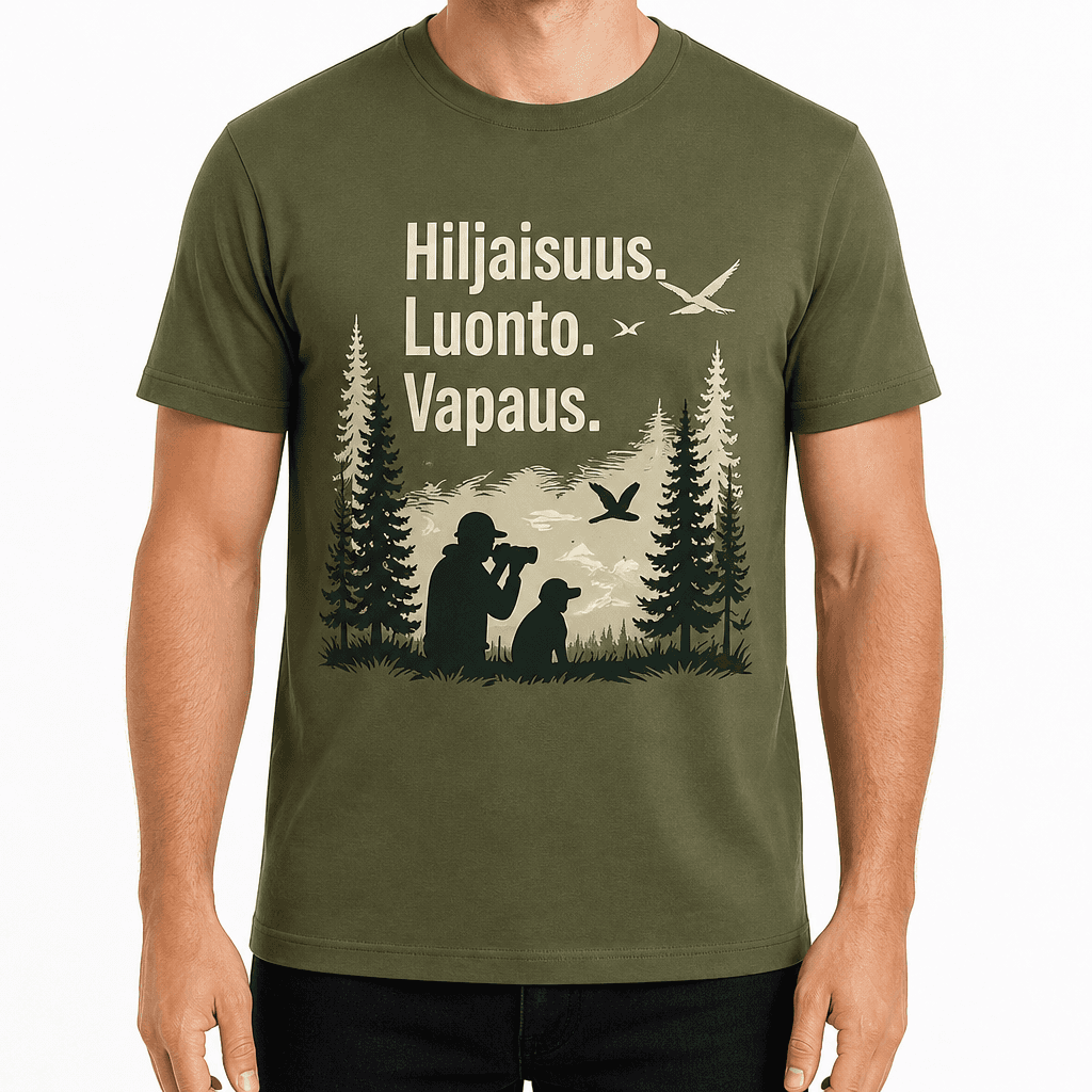 Metsästäjän T-paita – Hiljaisuus. Luonto. Vapaus.