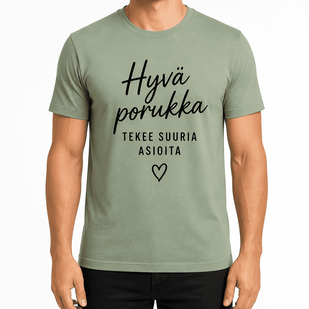 Työkaveri-T-paita – HYVÄ PORUKKA TEKEE SUURIA ASIOITA