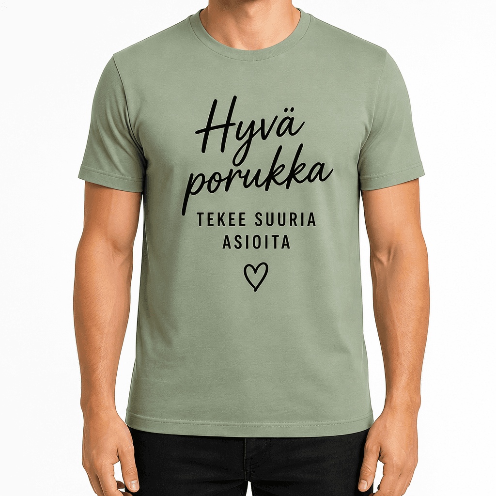 Työkaveri-T-paita – HYVÄ PORUKKA TEKEE SUURIA ASIOITA