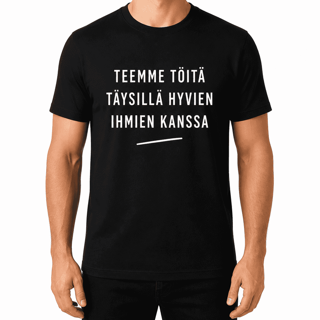 Työkaveri-T-paita – TEEMME TÖITÄ TÄYSILLÄ HYVIEN IHMIEN KANSSA