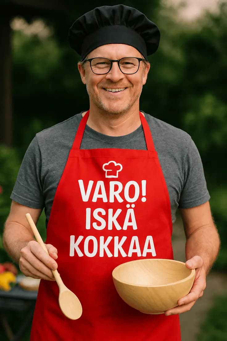 Esiliina Iskä kokkaa – VARO! ISKÄ KOKKAA.