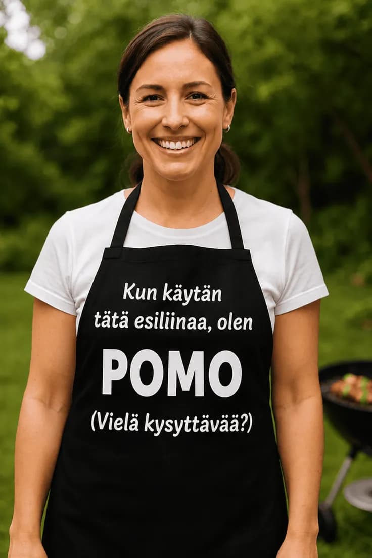 Esiliina Pomo keittiössä – Kun käytän tätä esiliinaa