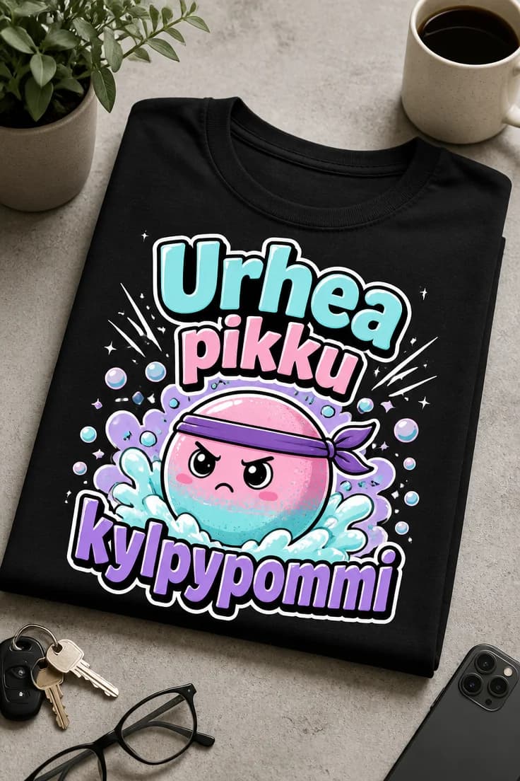 Hauska kylpypommi -t-paita – Urhea pikku kylpypommi