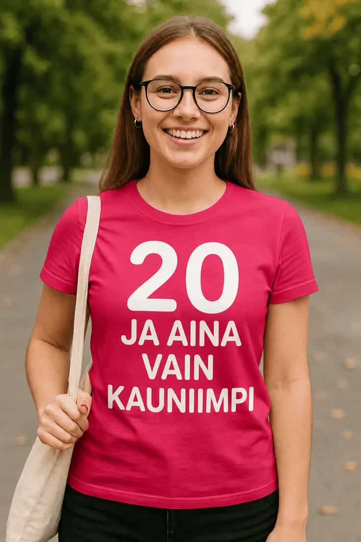 Hauska t-paita 20 ja aina kauniimpi | 20 JA AINA V