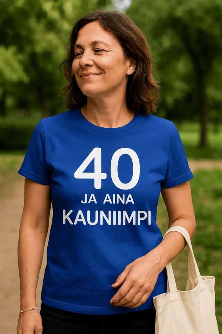 Hauska t-paita 40 ja aina kauniimpi