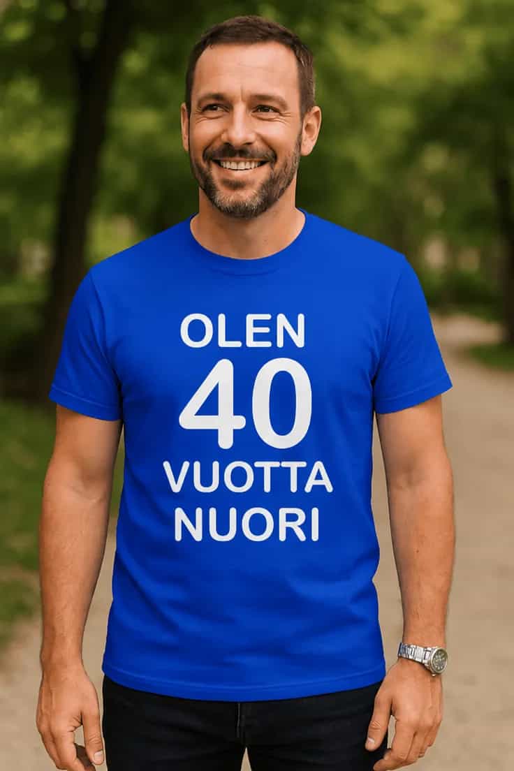 Hauska t-paita 40 vuotta nuori