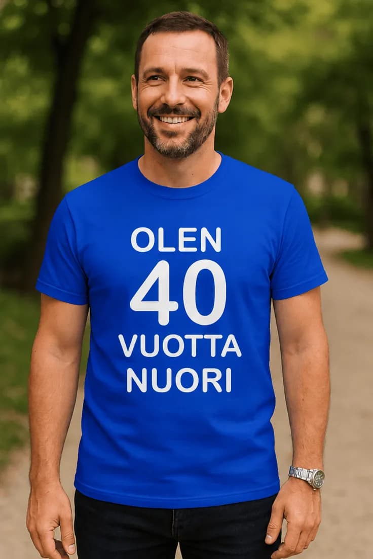 Hauska t-paita 40 vuotta nuori