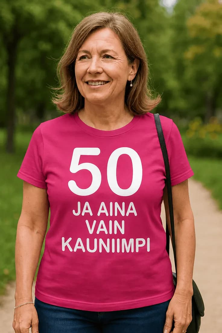 Hauska t-paita 50 ja aina kauniimpi