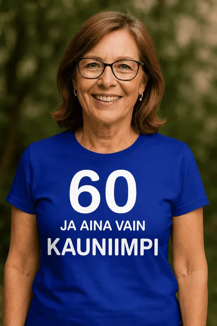 Hauska t-paita 60 ja aina kauniimpi