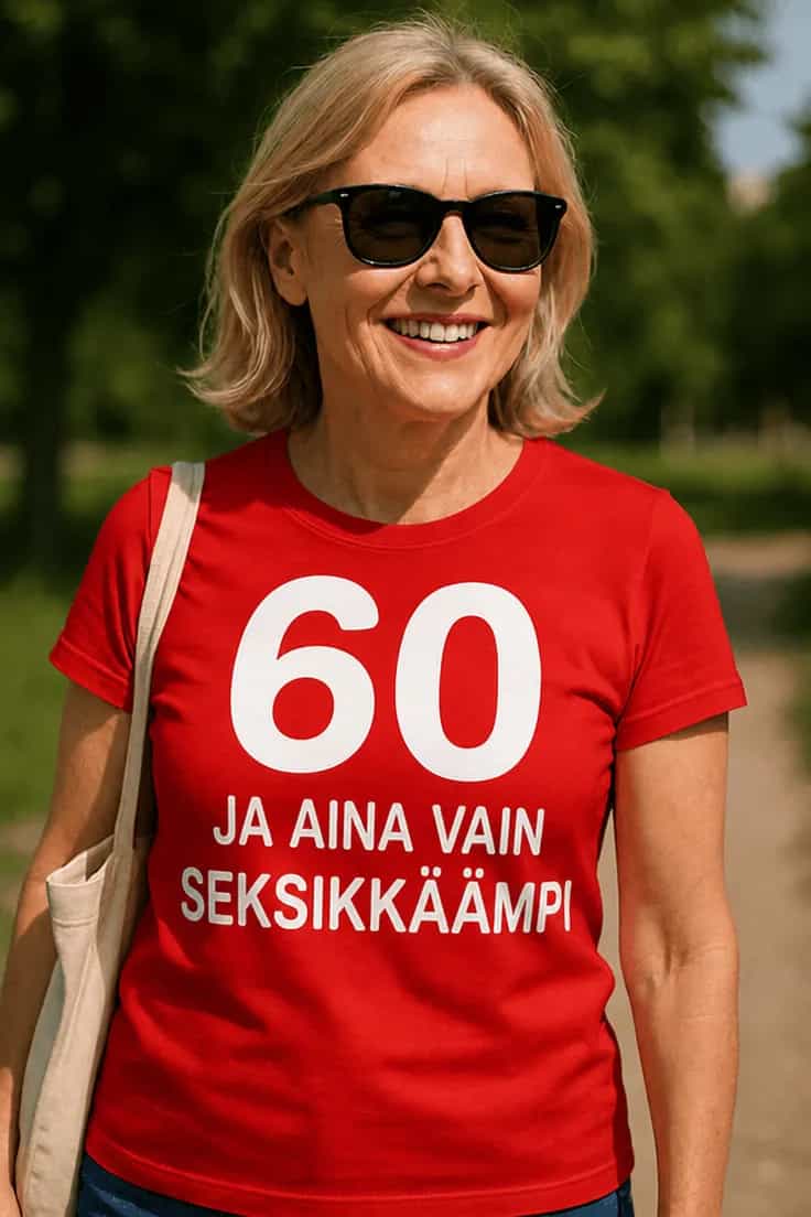 Hauska t-paita 60 ja yhä seksikkäämpi