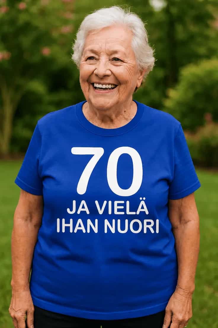 Hauska t-paita 70 ja vielĂ€ nuori â 70 JA VIELĂ