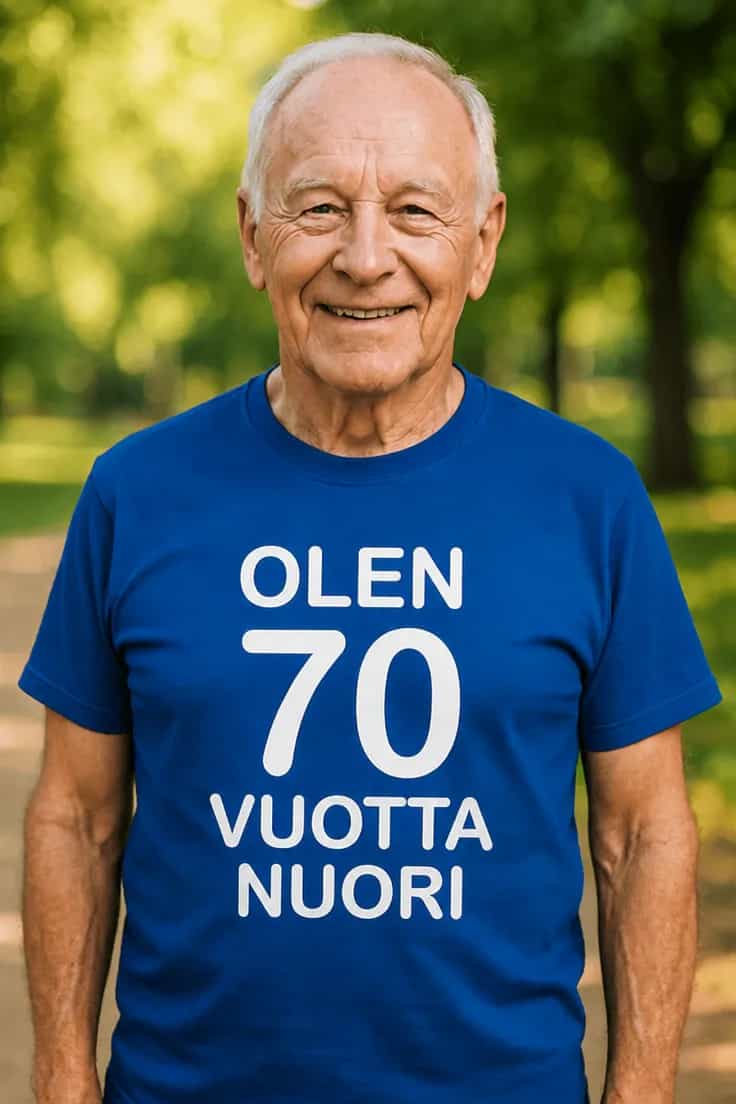 Hauska t-paita 70 vuotta nuori