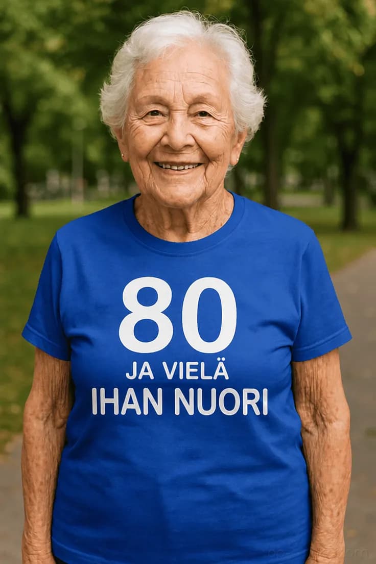 80 ja vielä nuori – värikäs t-paita