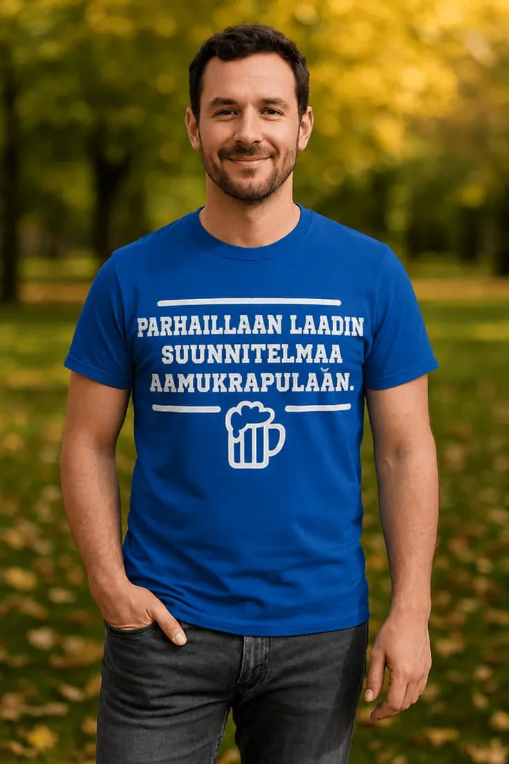 Hauska t-paita Aamukrapulan suunnitelma | PARHAILLAAN