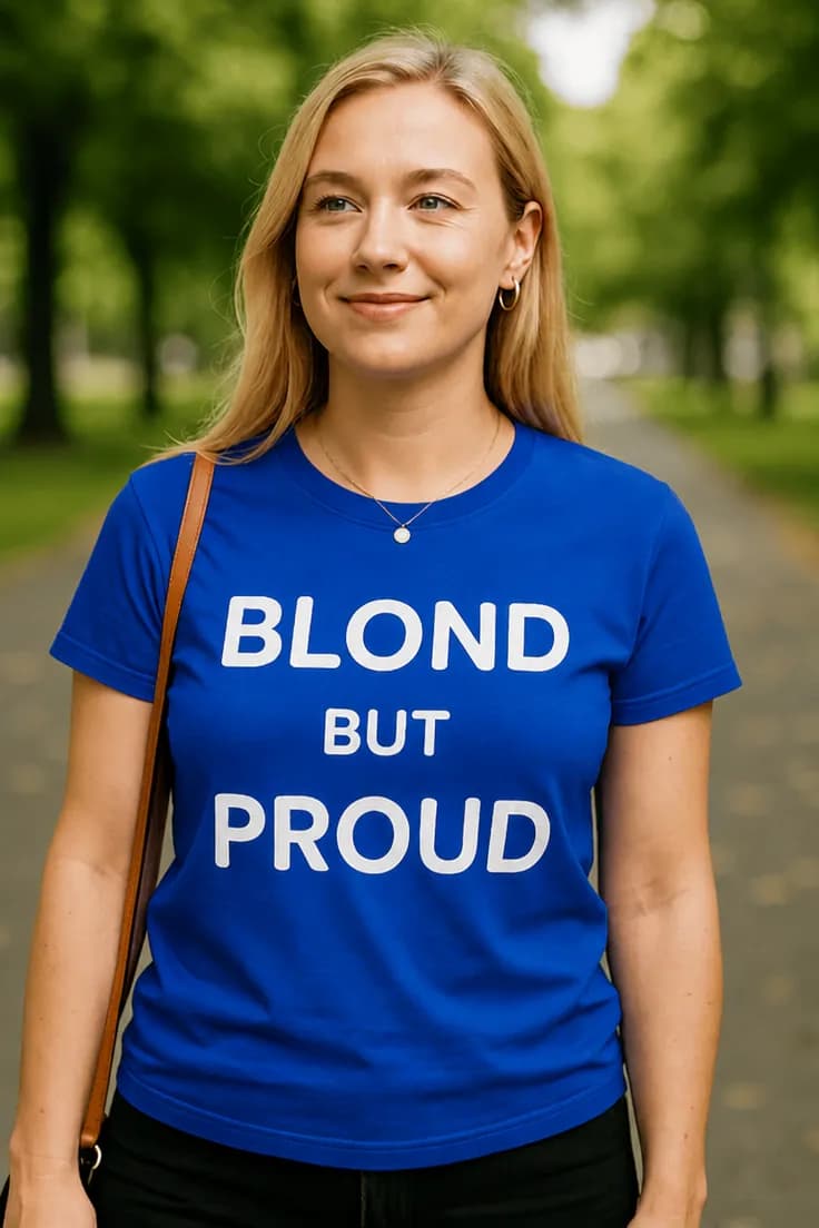 Hauska t-paita Blondi mutta ylpeä