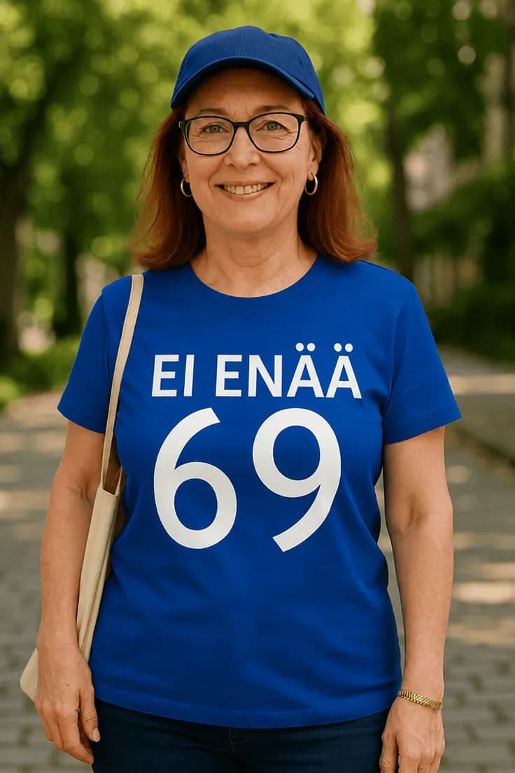 Hauska t-paita Ei enää 69 – EI ENÄÄ 69