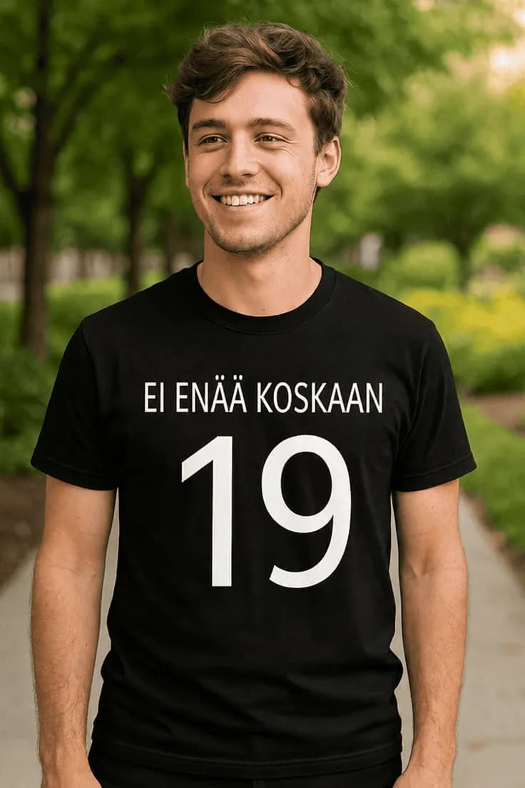 Hauska t-paita EI ENÄÄ KOSKAAN 19