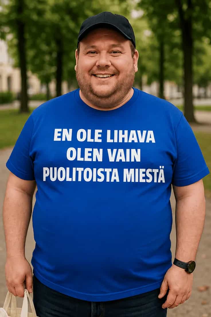 Hauska t-paita: En ole lihava, olen vain lyhyempi