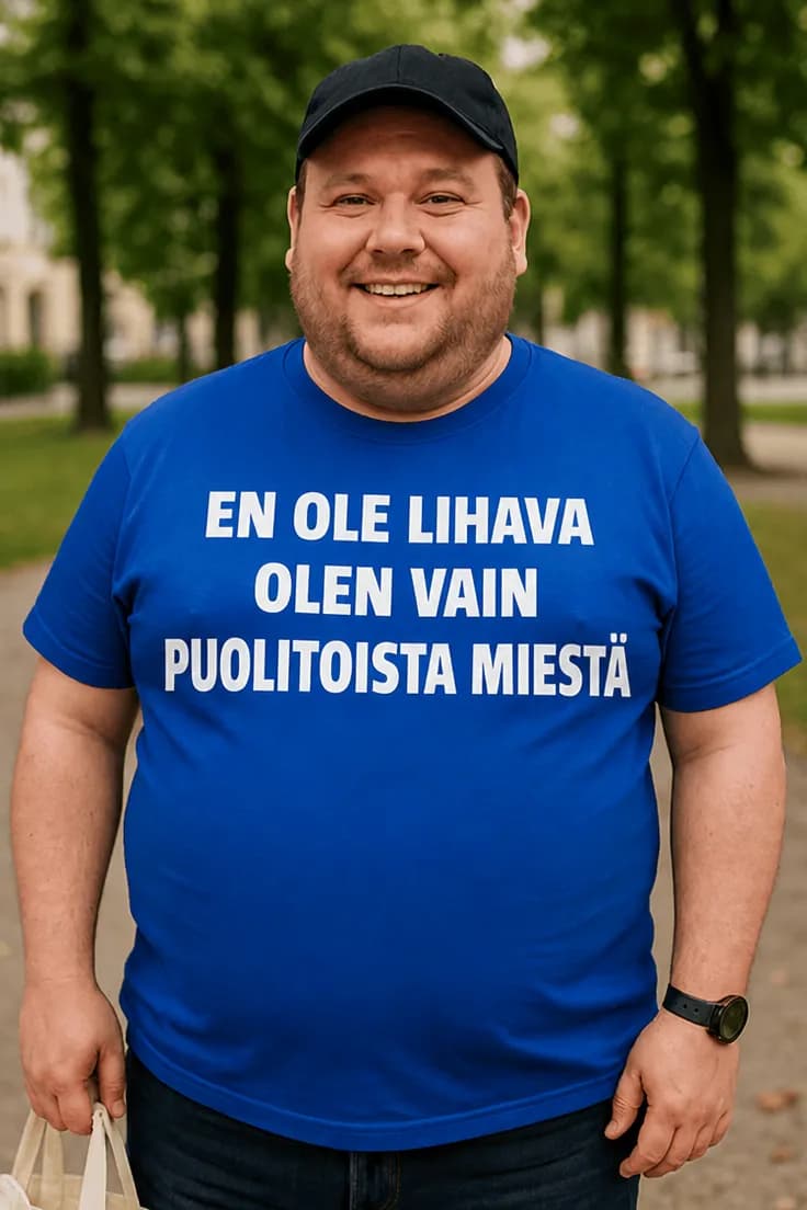 Hauska t-paita: En ole lihava, olen vain lyhyempi