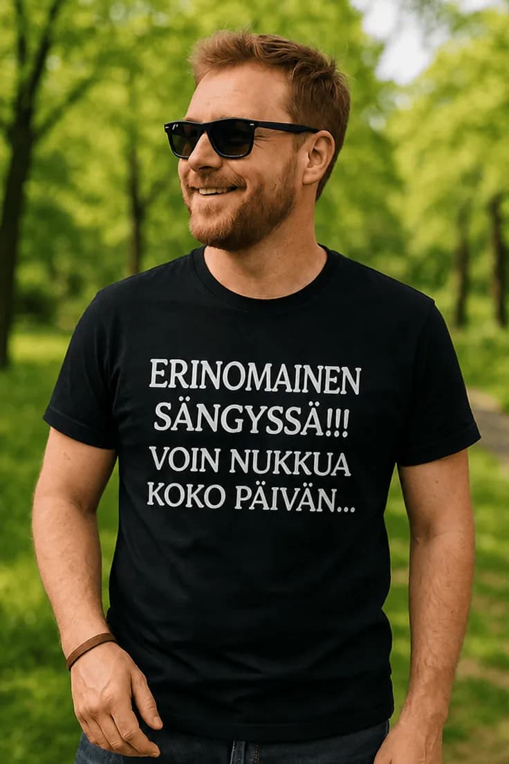 Hauska t-paita Erinomainen sängyssä – nukkua