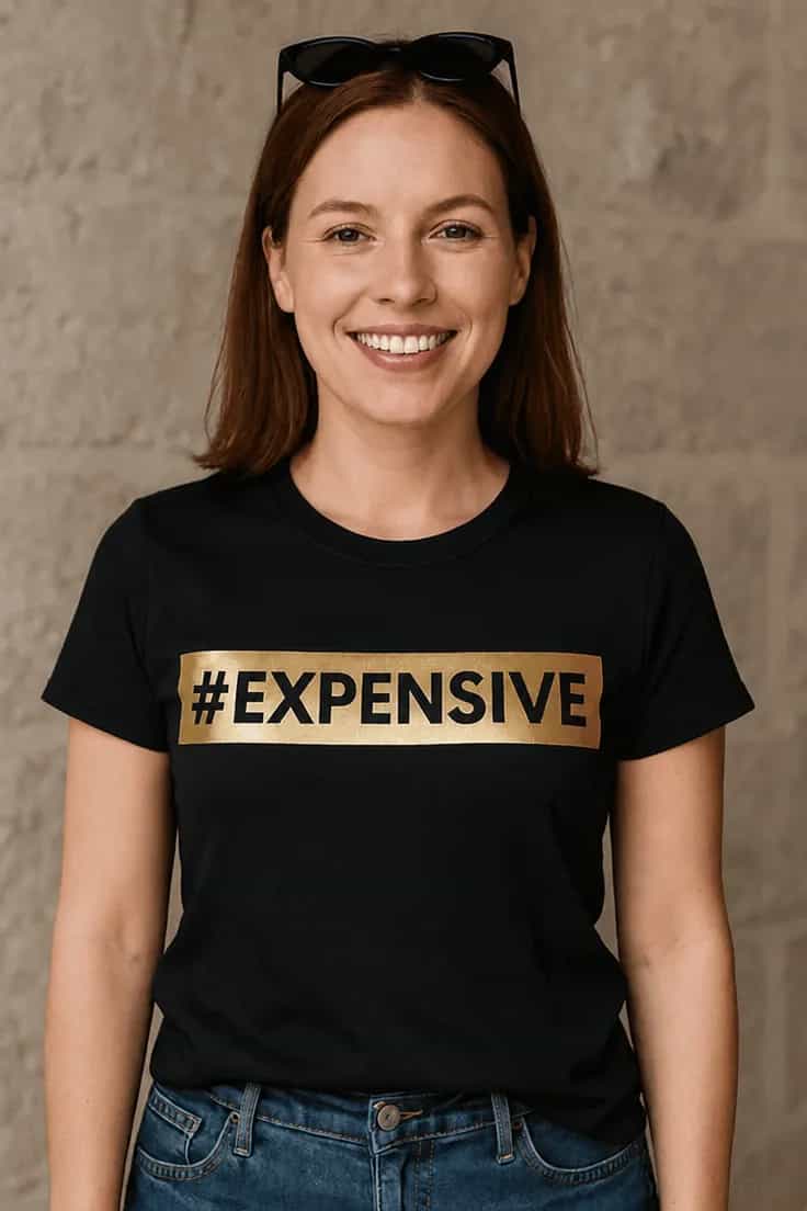 Hauska t-paita Expensive teksti #EXPENSIVE