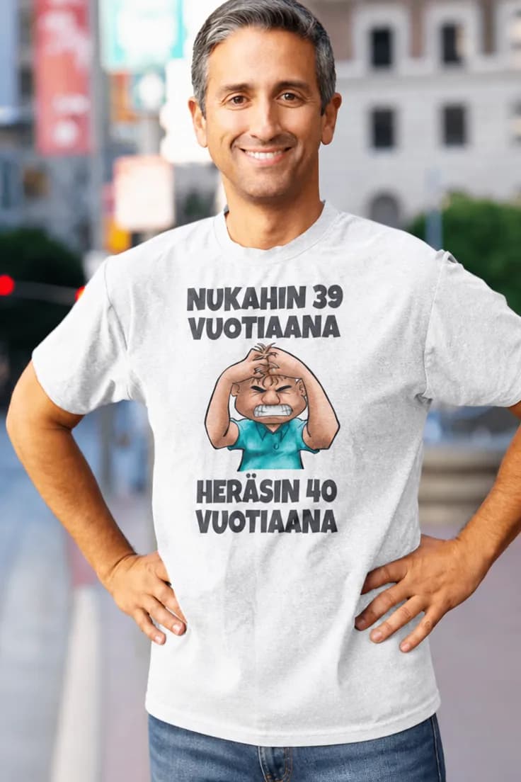 T-paita Heräsin nelikymppisenä valitsemastasi vuodesta