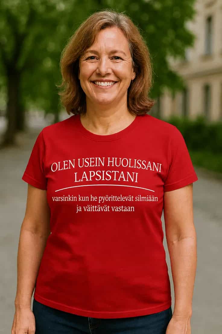 Hauska t-paita Huoli lapsista – OLEN USEIN HUOLI