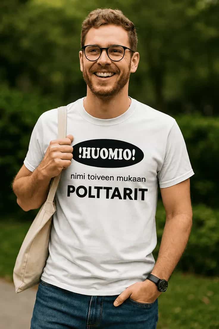 Hauska t-paita Huomio polttarit nimellä