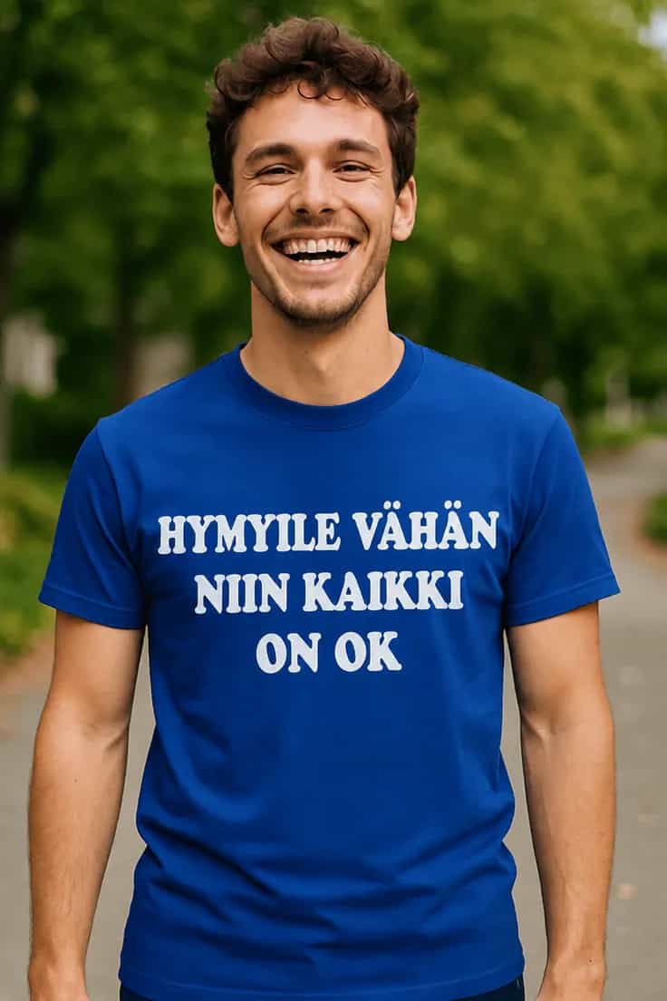 Hauska t-paita Hymyile vähän kaikki ok