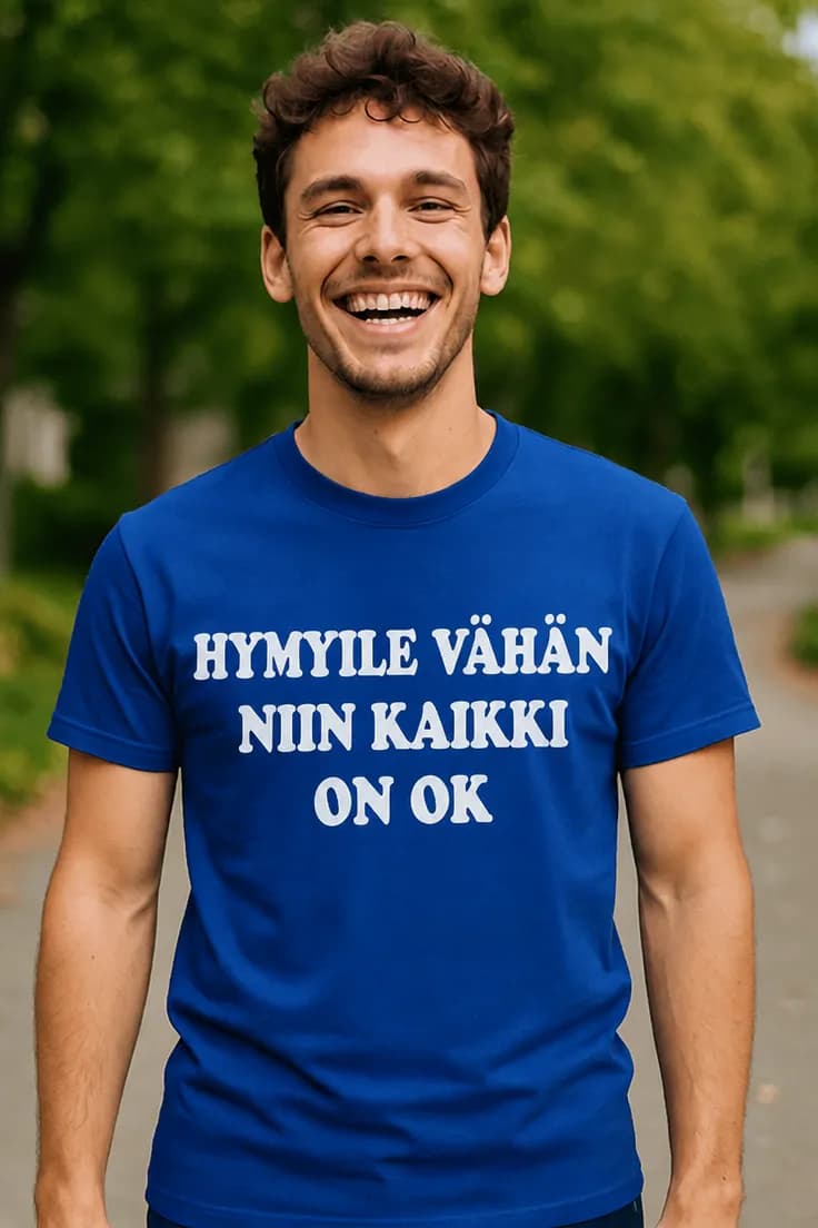 Hauska t-paita Hymyile vähän kaikki ok